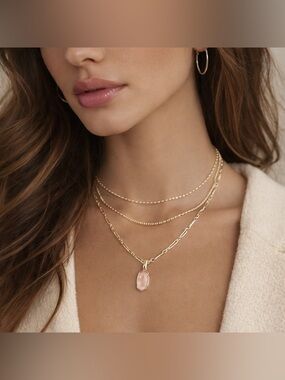 Kendra Scott Elisa Triple Chain Gold and Pink Pendant Necklace